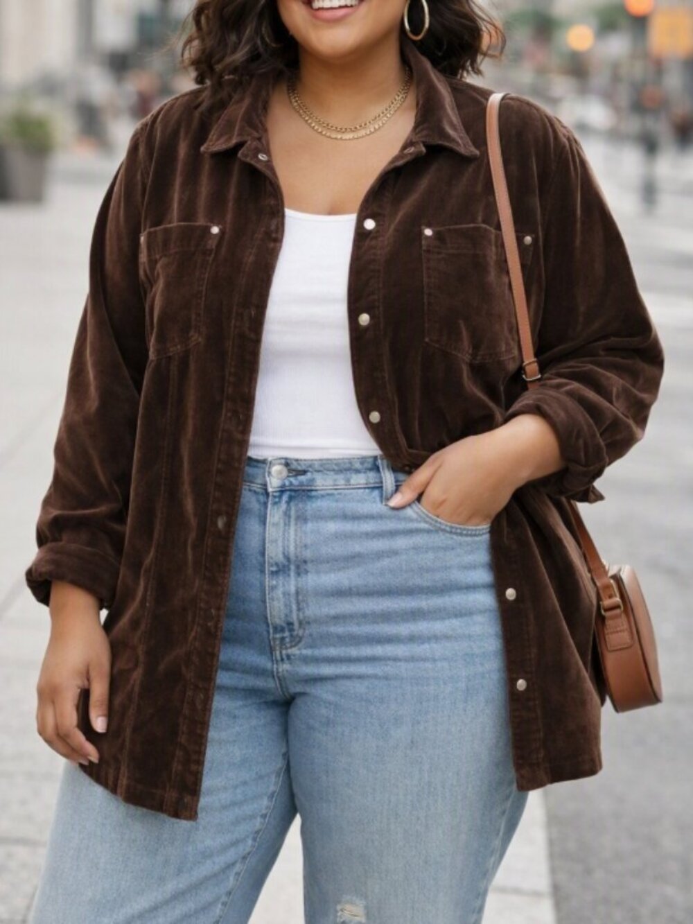 Venezia Jeans Brown Velvet Snap‑Up Shirt Shacket Plus 18/20 Boho Streetwear